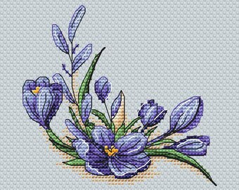Flower Pattern for Cross Stitch, Spring Embroidery PDF, Green