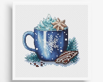 Christmas Cross Stitch Pattern PDF, Merry Christmas Counted Cross Stitch, Christmas Cup Cross Stitch Instant Download, Christmas Coffee Mug