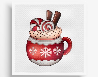 Christmas Cross Stitch Pattern PDF, Merry Christmas Counted Cross Stitch, Christmas Cup Cross Stitch Instant Download, Christmas Coffee Mug