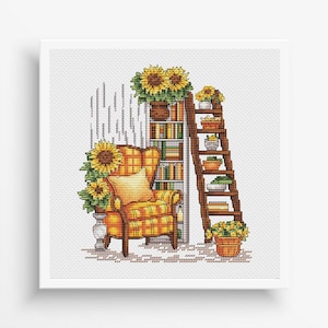 Sunflower Cross Stitch Pattern PDF, Flower Counted Cross Stitch, Interior Embroidery PDF,  Autumn Home Decor,Instant Download Digital Design