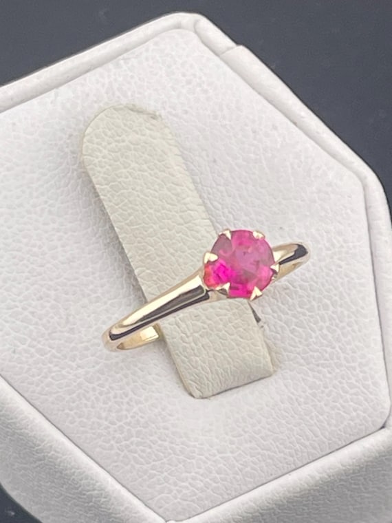 Antique one carat ruby Solitaire ring, 14 karat Y… - image 6