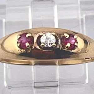 Vintage 10K Yellow Gold Ruby & Diamond Ring Size 6.5 Estate Natural Gemstones