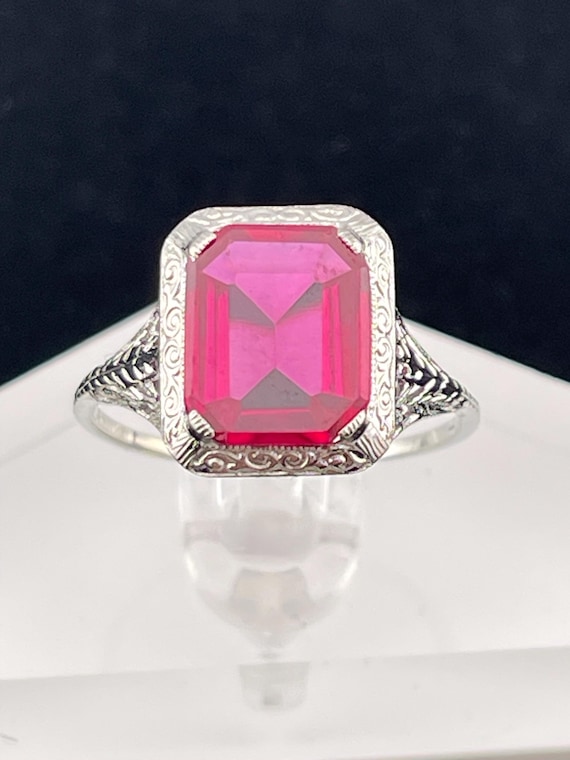 Antique rare 3 carat flat ruby statement, ring 18… - image 1