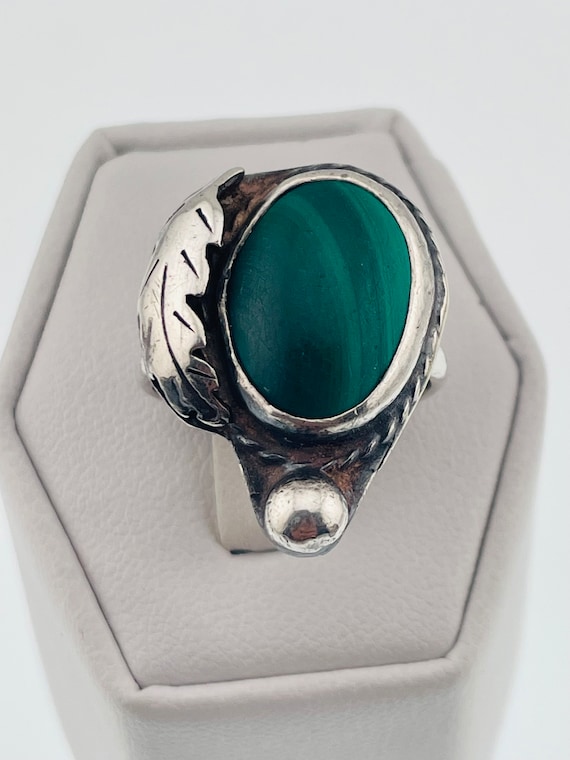 antique Native American Malachite ring Sterling s… - image 1