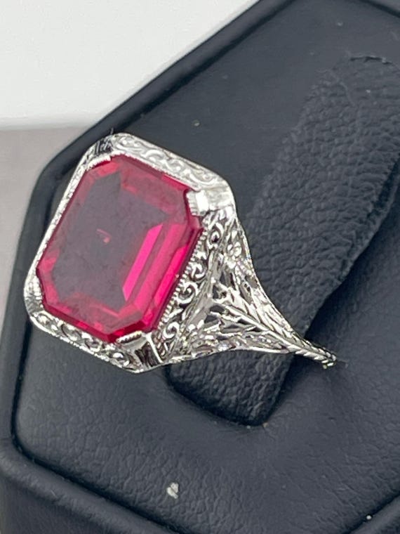 Antique rare 3 carat flat ruby statement, ring 18… - image 5