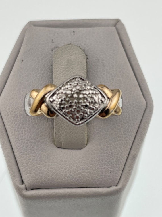 Vintage two tone, diamond, ring, silver, and gold
