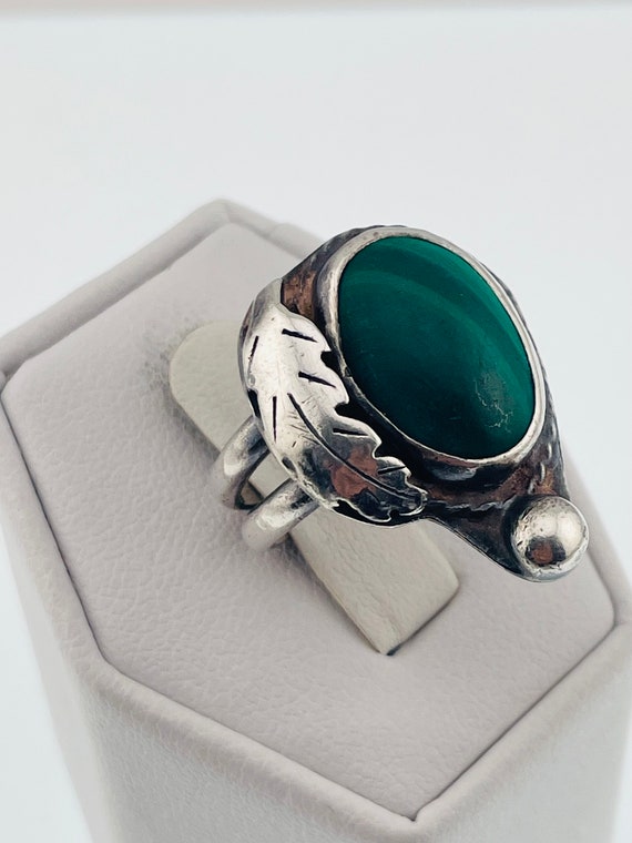 antique Native American Malachite ring Sterling s… - image 2
