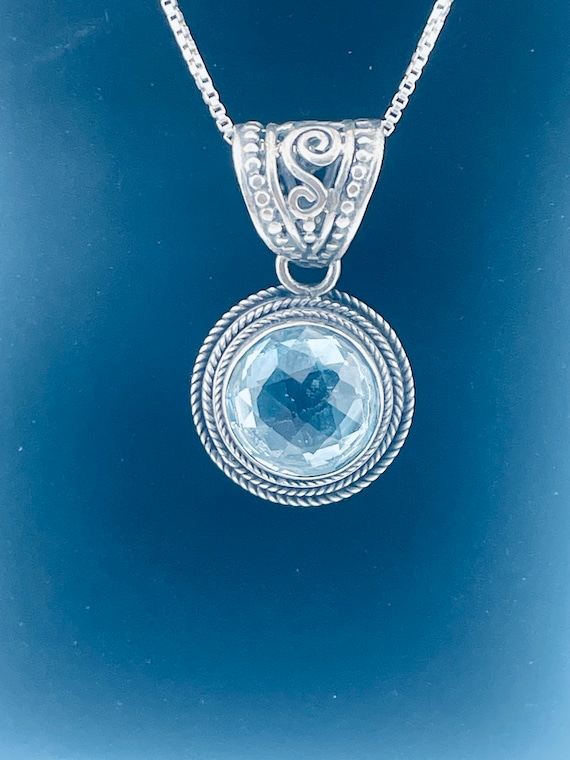Antique aquamarine cushion, cut pendant with chain