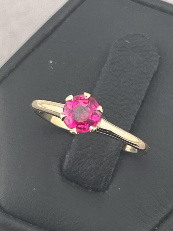 Antique one carat ruby Solitaire ring, 14 karat Y… - image 7