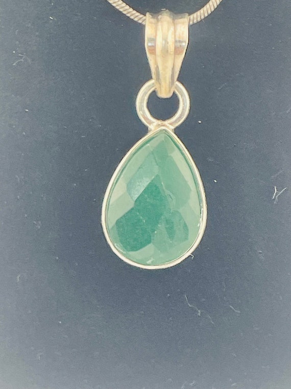 Antique green onyx pendant with chain sterling sil