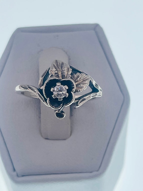 antique 1/10 carat Diamond rose ring, sterling sil