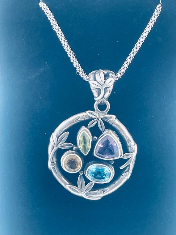 Antique Multi semi precious stone pendant with cha
