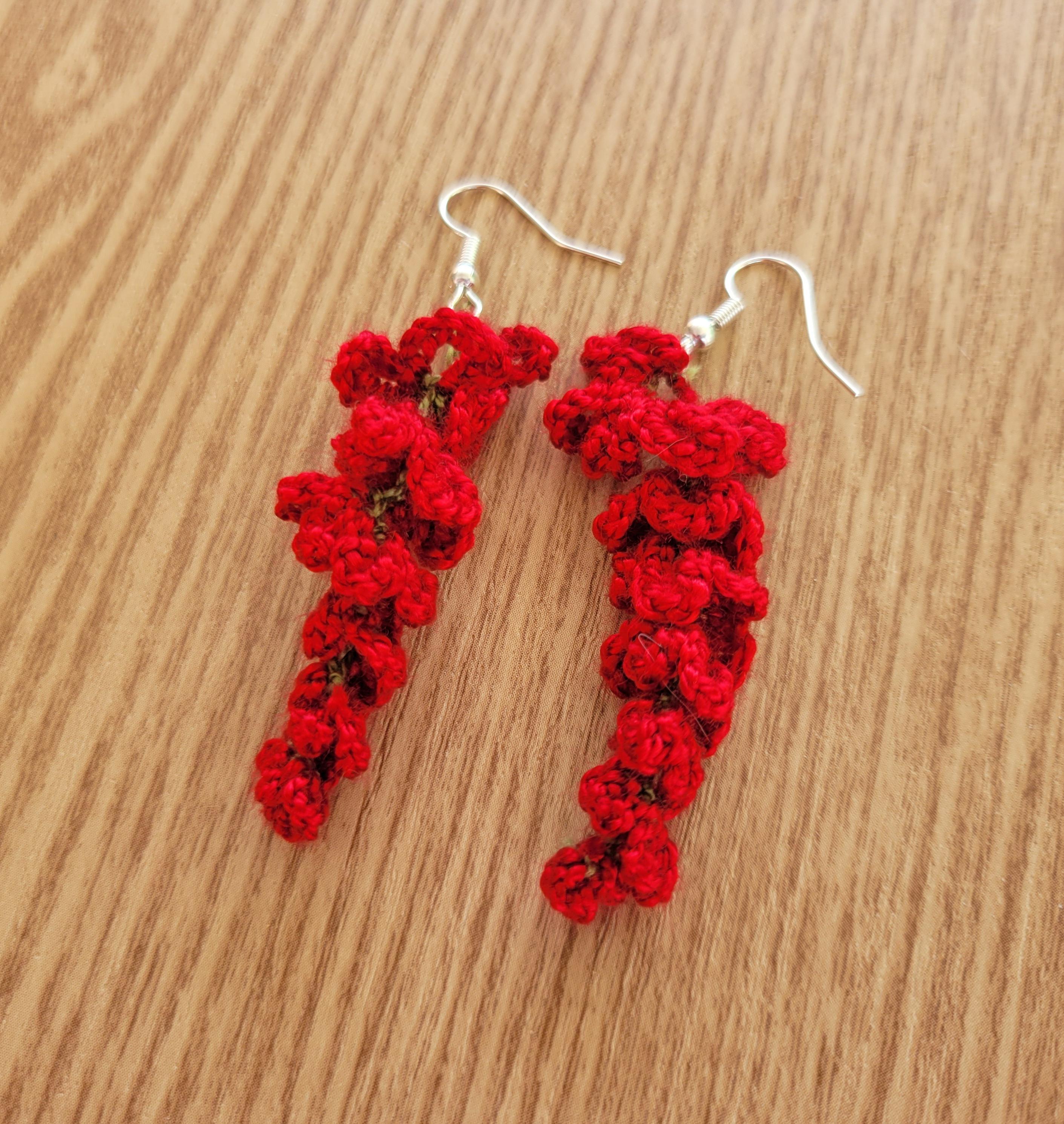 29 Wisteria Crochet Patterns for Floral Decor, Garlands, and Gifts 23 Micro-crochet Wisteria Earrings in Red