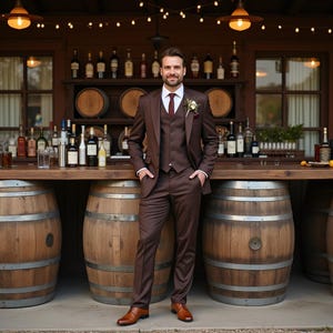 Benutzerdefinierte Espresso braun Hochzeitsanzug | Herren personalisierter Slim Fit dreiteiliger Anzug | Bräutigam oder Trauzeuge Kleidung für elegante Abendkleidung
