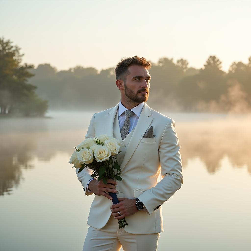 Men’s Cream 3-Piece Suit | Wedding Groom Attire | Tailored Fit Formal Suit | Elegant Men’s Ivory Tuxedo | Designer Wedding Suit