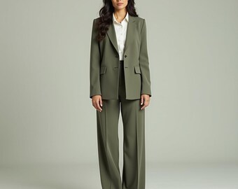 Custom Light Olive Green Women&#39;s Suit | Tailored Blazer & Pants | Elegant Business Wear | Professional Attire | Power Suit | Gift for Her