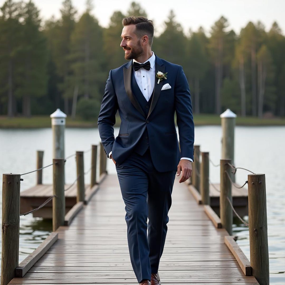 Classic Morning Suit - Tuxedos Navy Blue Wedding Suit For Groom