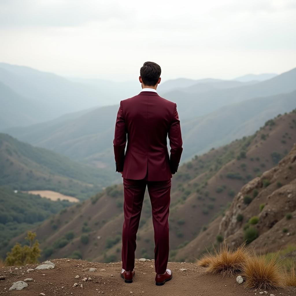 3 Piece Burgundy Reception Suit w/ Peaked Lapels - Handsome Look main image 1