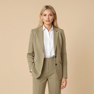Handmade Dusty Olive Women&#39;s Suit: Custom Tailored Blazer & Pants