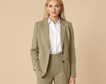 カスタムオリーブグリーンスーツ：ダブルブレストブレザー＆テーラード