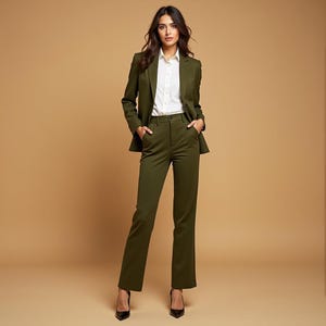 Custom Olive Green Women&#39;s Suit: Tailored Blazer & Pants Set