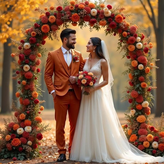 Custom Burnt Orange Wedding Suit | Personalized Men's Slim Fit Three-Piece Suit | Autumn Groom or Groomsman Attire