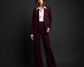 Custom Burgundy Women’s Suit | Tailored Blazer & Pants Set | Elegant Business Attire | Formal Workwear | Power Dressing | Made to Order