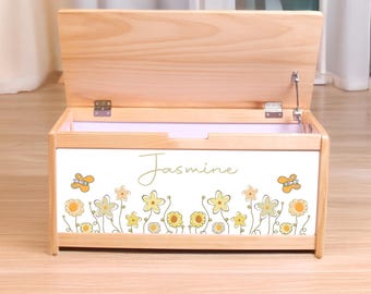 Flower Toy Box For Girls - Personalized Name Playroom Toy Organizer - Customized Montessori Furniture -  Baby Nursery Storage - Toys Storage
