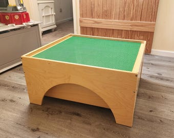 Lego Compatible Kids Activity Table - Storage Drawer Available - Wooden Train, Building Bricks, Blocks, Sensory Activity or Montessori Play