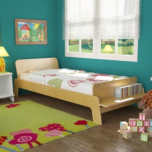 Low Twin Bed With Shelf - Arlo Twin Bed Frame By Modern Tots - Modern Kids Furniture