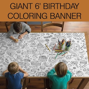Birthday Coloring Banner - Giant Personalized Coloring Tablecloth for Kids Party Craft, Decor & Table Cover, Coloring Sheet Keepsake