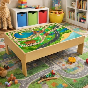 Playboard Mat for Kids Activity Table | Custom Wooden Train Table Topper | Modern Tots Train Table Compatible | Wipeable PVC Play Surface