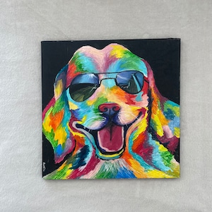 Bunter Hund Kunst | Strukturiertes Acrylbild auf Leinwand | Lackiert, staub- und Termitensicher | Perfekt für Wohnkultur, Wanddekoration und Geschenke