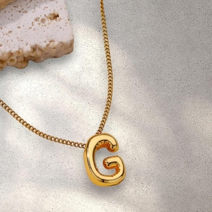 Collar con inicial de oro grueso para mujer / Colgante de acero inoxidable de la A a la Z / Dije de letra impermeable / Joyería de regalo