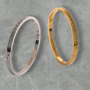 CZ Bangle Bracelet: 18K Gold PVD Plated Stainless Steel, 60mm