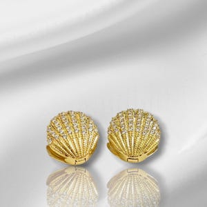 Golden Seashell Earrings – Silver Plated Spark Design, Ocean Inspired Jewelry, Beach Lover Gift