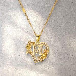 Collar con inicial de corazón, colgante de letra de circonita de acero inoxidable dorado, regalo para mujer