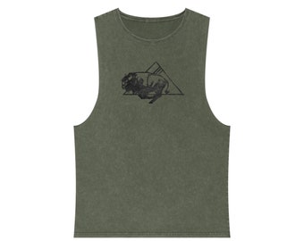 Runnning Geo Bison Unisex Stonewash Tank Top