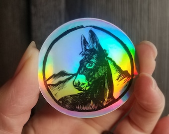 Mountain Donkey Circle Holographic Sticker 2"