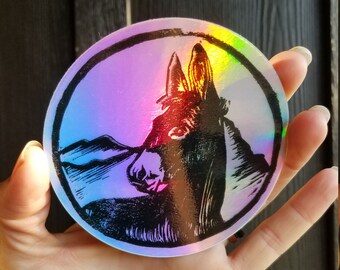 Mountain Donkey Holographic Sticker 4"