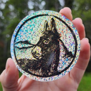 Circle Mountain Donkey Sticker in Glitter 3&quot;