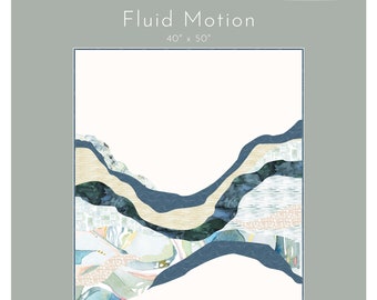May include: Abstract art print featuring a blue, white, and beige color scheme. The print depicts a series of overlapping, flowing lines and shapes, creating a sense of movement and fluidity. The print is titled "Fluid Motion" and measures 40" x 50". Designed by shell rummel & natalie crabtree.