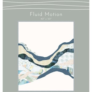 May include: Abstract art print featuring a blue, white, and beige color scheme. The print depicts a series of overlapping, flowing lines and shapes, creating a sense of movement and fluidity. The print is titled "Fluid Motion" and measures 40" x 50". Designed by shell rummel & natalie crabtree.