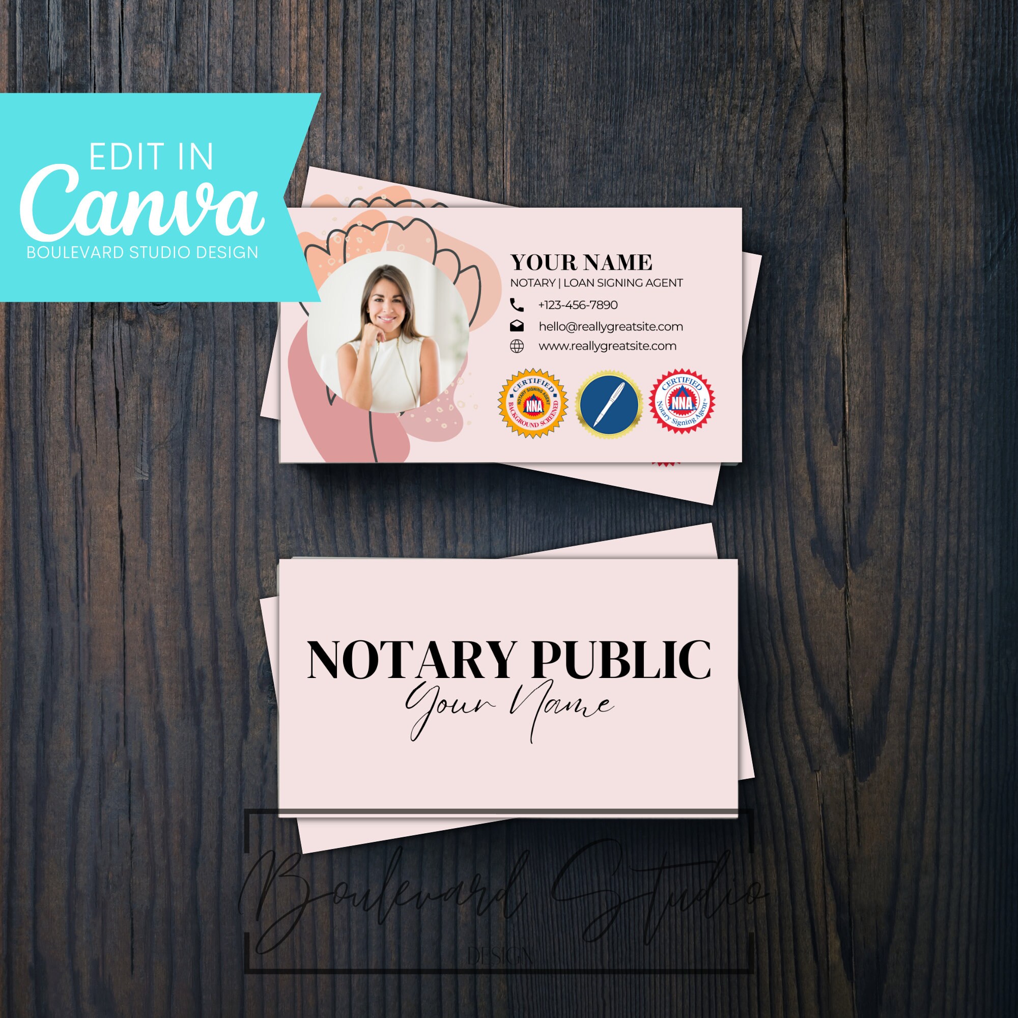 Editable Notary Public Business Card Templateabstract Pink Etsy