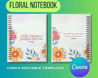 Floral A5 Notebook Cover Canva Template | Printable Journal Cover Design | Stationery MRR Bundle