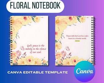 Floral A5 Notebook Cover Canva Template | Editable Journal Design (MRR)