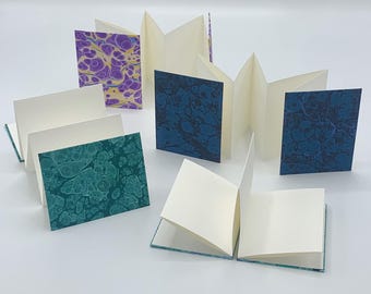 Small Accordion Book or Album  //  3.125" x 4"  //  Blue, Teal & Purple Handmade Marbled Paper