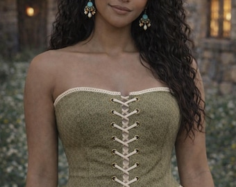 Ladies Renaissance Corset, Olive Green Lace-Up Steampunk Costume
