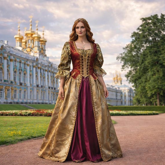 Ladies Renaissance Costume, Embroidered Gown, Corset Bodice