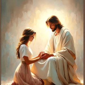 Christian Support, Christian Wall Art, Jesus and Woman, Jesus Christ Painting, LDS Painting, Bible Sketches, Jesus with Girl, Christian JPG